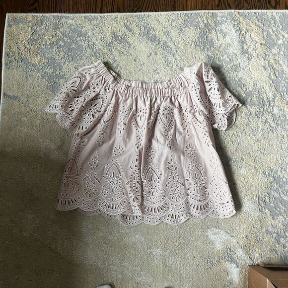 parker cathy light pink ruffle off the shoulder top - Picture 1 of 3